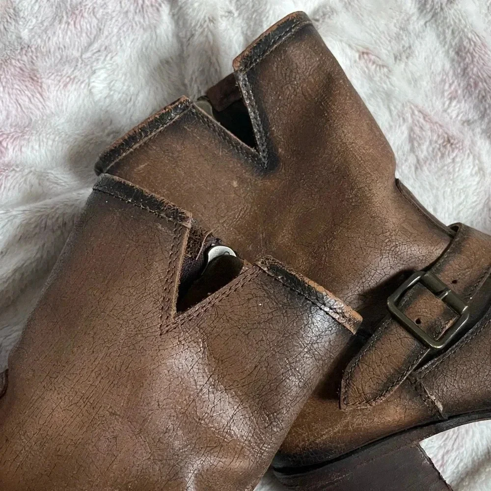 FreeBird Carlito Brown Leather Boho Western Moto Brown Heeled Boots - Picture 8 of 16